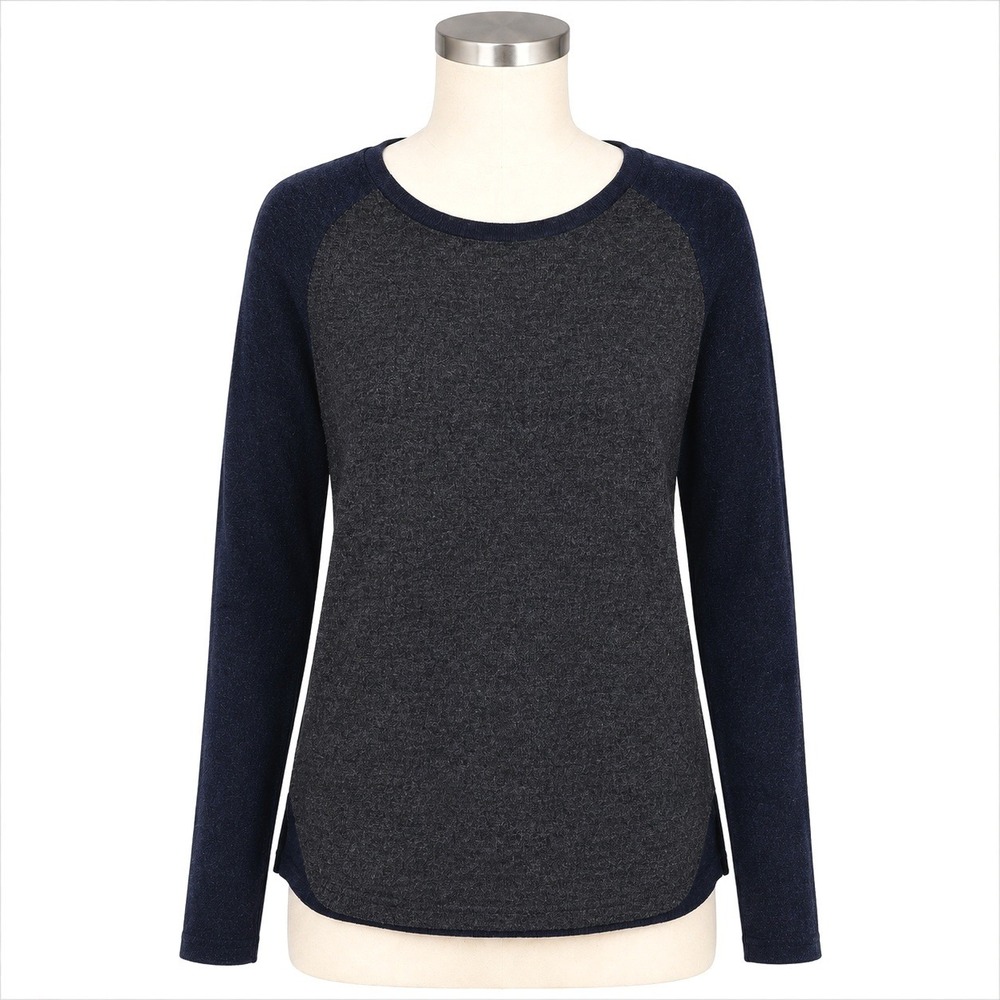 THML Sweater Women Small Black Gray Colorblock Boat Neck Long Sleeve Knit Casual